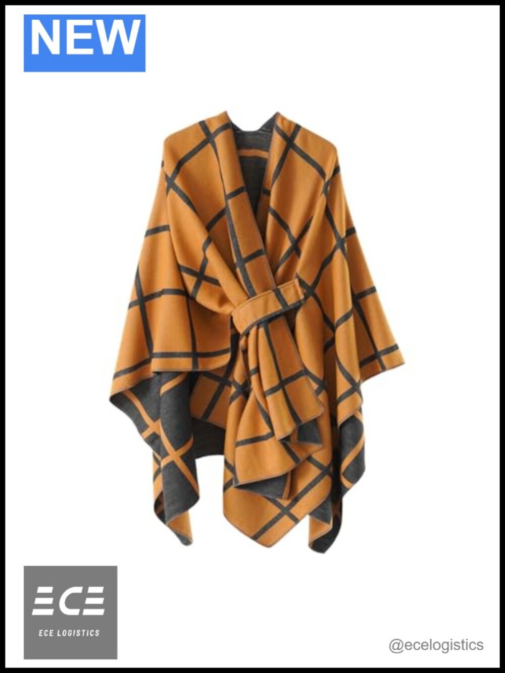 Plaid Shawl Wrap Open Front Poncho Sweater Cape 50% Polyester 50% Acrylic